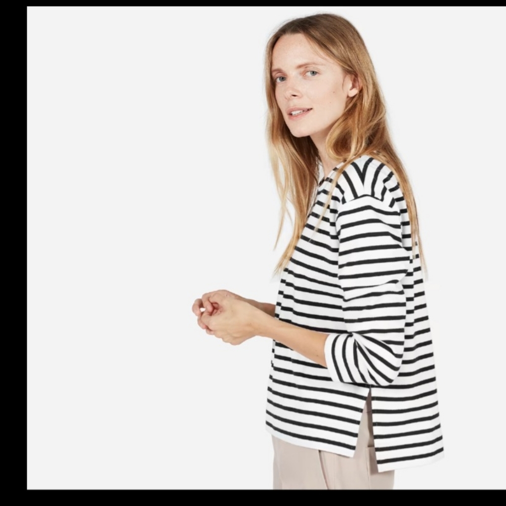 Everlane Black and White Striped Short Sleeve Tee